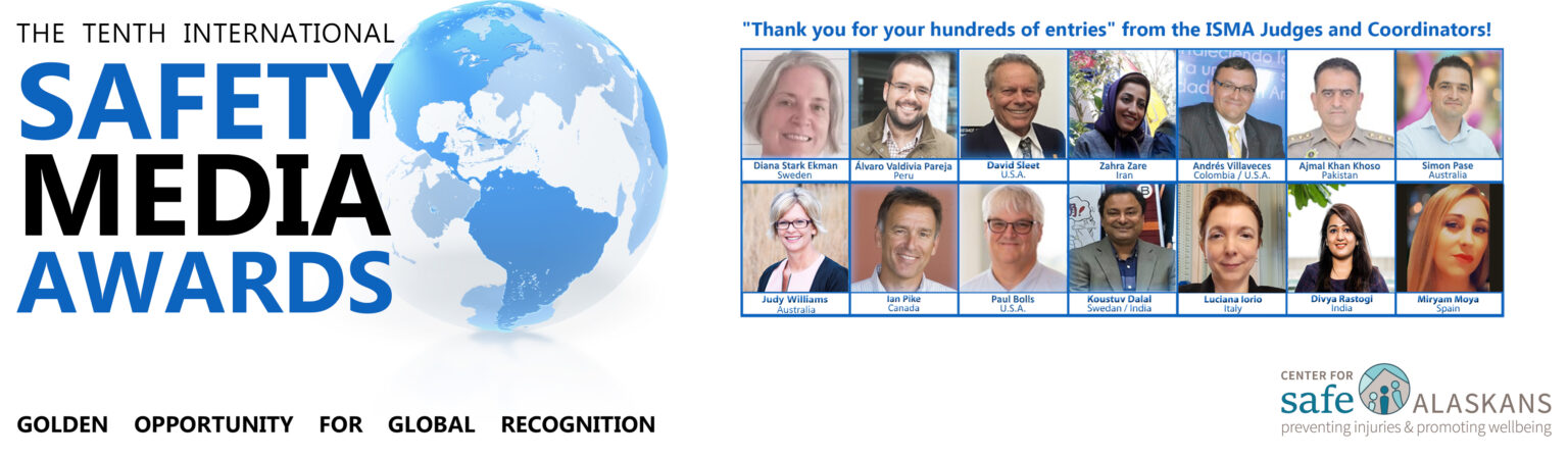 Banner reads The Tenth International Safety media Awards: Golden Opportunity for Global Recognition. "Thank you for your hundreds of entries" from the ISMA judges and coordinators.